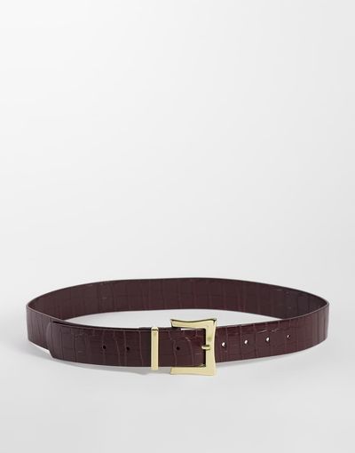 ASOS DESIGN ASOS DESIGN chunky square buckle hip and waist belt in burgundy croc-RED