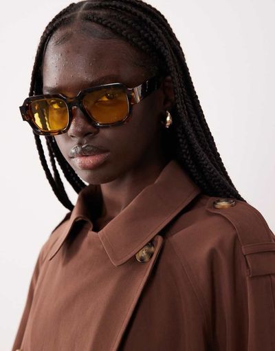 ASOS DESIGN ASOS DESIGN chunky square sunglasses in tort with yellow lens-Brown