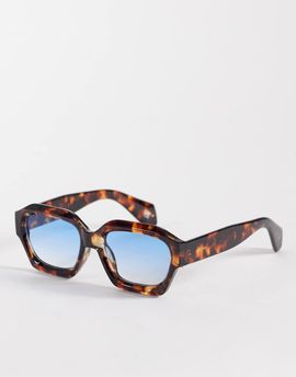 ASOS DESIGN ASOS DESIGN chunky square sunglasses with blue lenses-Brown
