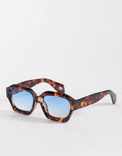 ASOS DESIGN ASOS DESIGN chunky square sunglasses with blue lenses-Brown