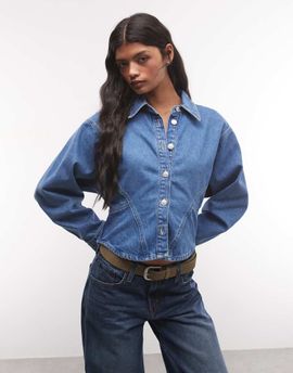 ASOS DESIGN ASOS DESIGN cinched waist denim shirt in blue - part of a set