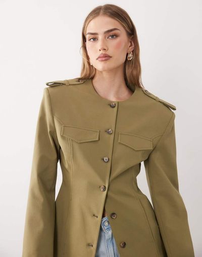 ASOS DESIGN ASOS DESIGN cinched waist jacket in khaki-Green
