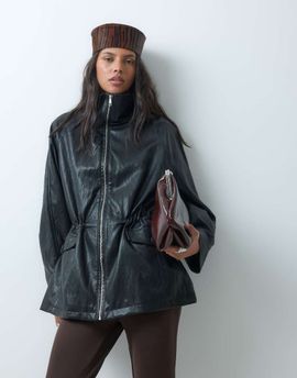 ASOS DESIGN ASOS DESIGN cinched waist leather look harrington jacket in black