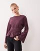 ASOS DESIGN ASOS DESIGN cinched waist peplum hem long sleeve T-shirt in plum-Purple - 1