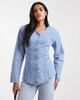 ASOS DESIGN ASOS DESIGN cinched waist v neck denim shirt with shoulder pads in pale bleach-Blue - 1