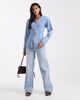 ASOS DESIGN ASOS DESIGN cinched waist v neck denim shirt with shoulder pads in pale bleach-Blue - 2