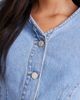 ASOS DESIGN ASOS DESIGN cinched waist v neck denim shirt with shoulder pads in pale bleach-Blue - 4