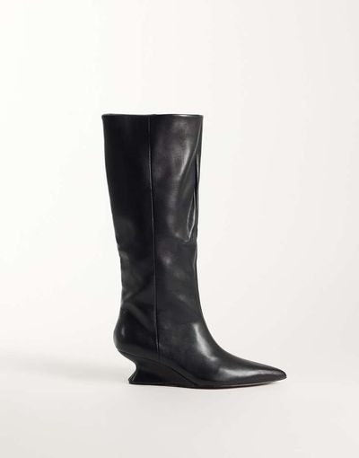 ASOS DESIGN ASOS DESIGN Cinder wedge pull on knee boots in black