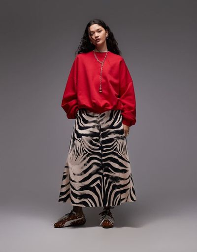 ASOS DESIGN ASOS DESIGN circle maxi skirt in zebra placement print-Multi