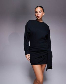 ASOS DESIGN ASOS DESIGN Circular Design Collection wrap mini sweats dress in black