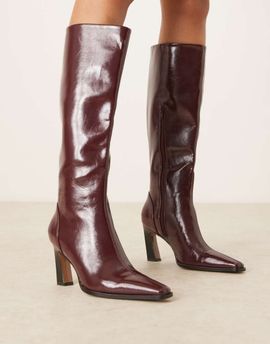 ASOS DESIGN ASOS DESIGN Clara chisel toe knee boots in burgundy-Red