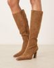 ASOS DESIGN ASOS DESIGN Clara chisel toe knee boots in sand suedette-Brown - 1
