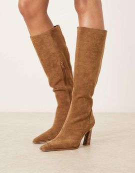 ASOS DESIGN ASOS DESIGN Clara chisel toe knee boots in sand suedette-Brown