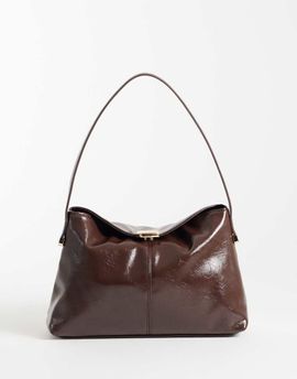 ASOS DESIGN ASOS DESIGN clasp lock shoulder bag in washed brown-RED