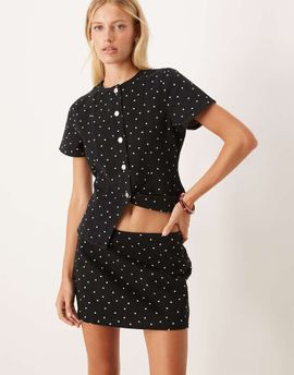 ASOS DESIGN ASOS DESIGN clean denim micro skirt in mini polka dots-Black