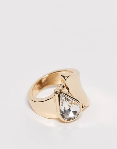 ASOS DESIGN ASOS DESIGN clean ring with clear rhinestone in gold tone
