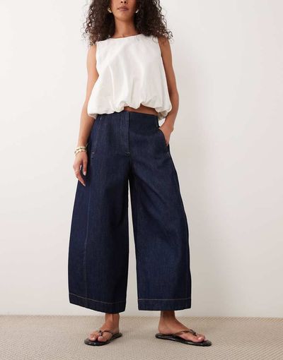 ASOS DESIGN ASOS DESIGN clean waistband barrel leg culottes in indigo-Blue