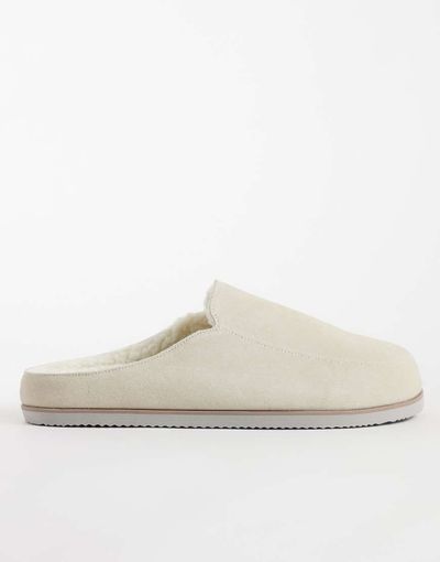 ASOS DESIGN ASOS DESIGN clog mule slipper in mink suede with cream lining-NEUTRAL