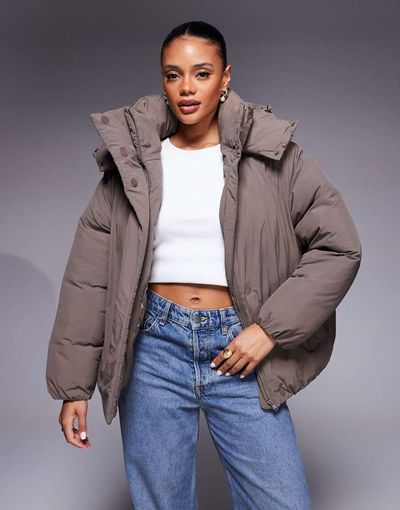 ASOS DESIGN ASOS DESIGN cloud puffer jacket with oversized hood in mocha-pink