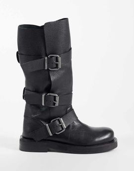 ASOS DESIGN ASOS DESIGN Clover boho buckle slouchy knee boots in black leather