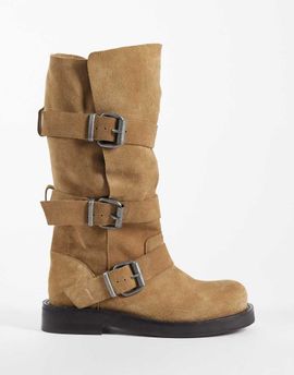 ASOS DESIGN ASOS DESIGN Clover boho buckle slouchy knee boots in taupe suede-Brown
