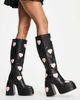 ASOS DESIGN ASOS DESIGN Cobra chunky platform knee boots in black & heart print - 1