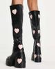 ASOS DESIGN ASOS DESIGN Cobra chunky platform knee boots in black & heart print - 2