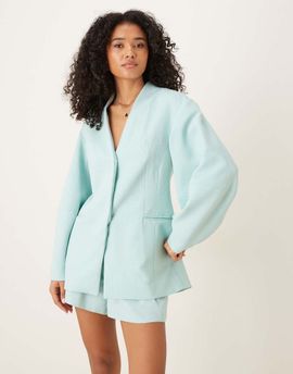 ASOS DESIGN ASOS DESIGN cocoon sleeve collarless blazer in blue - part of a set