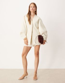 ASOS DESIGN ASOS DESIGN cocoon sleeve collarless blazer in buttermilk - part of a set-Yellow