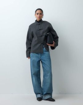 ASOS DESIGN ASOS DESIGN collarless formal jacket with frog closure trim in charcoal-Gray