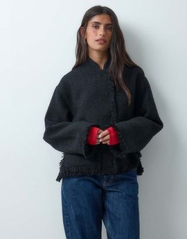 ASOS DESIGN ASOS DESIGN collarless wool blend boucle jacket in black