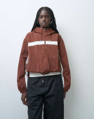 ASOS DESIGN ASOS DESIGN color block track jacket with hood in brown and cream