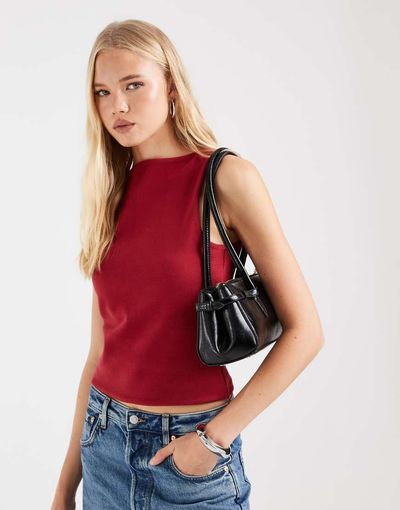 Asos Design Compact Cotton Blend Boat Neck Tank Top In Deep Red