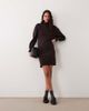 ASOS DESIGN ASOS DESIGN compact high neck knit mini dress with gold-tone button cuff in chocolate-Brown - 1
