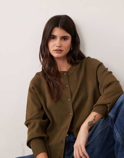 ASOS DESIGN ASOS DESIGN compact knit boxy cardigan in khaki green