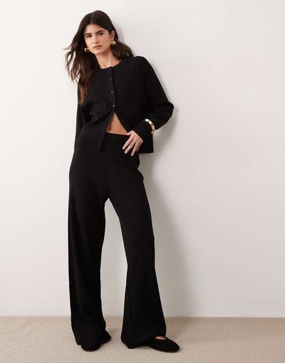 ASOS DESIGN ASOS DESIGN compact knit straight leg pants in black - part of a set