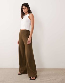 ASOS DESIGN ASOS DESIGN compact knit straight leg pants in khaki green - part of a set