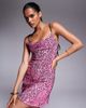 ASOS DESIGN ASOS DESIGN contrast black straps a line mini dress with cowl neck in pink sequins - 3
