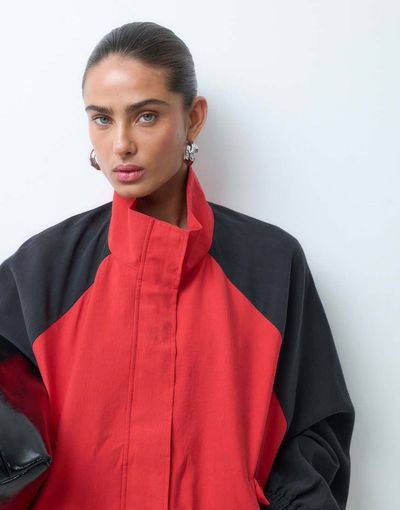 ASOS DESIGN ASOS DESIGN contrast body and sleeve varsity jacket in red