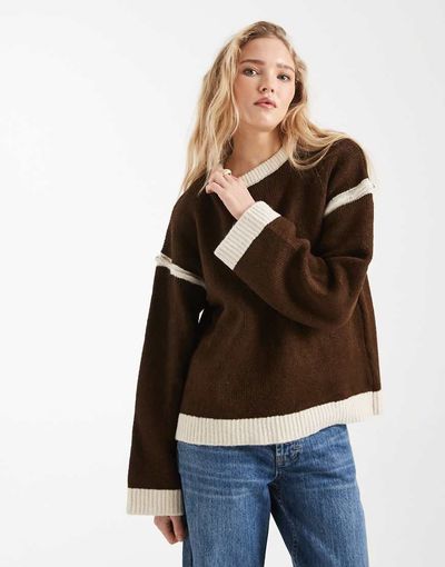 ASOS DESIGN ASOS DESIGN contrast detailing knit sweater in brown