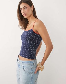 ASOS DESIGN ASOS DESIGN contrast red binding polka dot tank top in navy