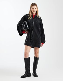 ASOS DESIGN ASOS DESIGN cord mini shirt dress with wide cuffs and oversized pockets in washed black-Multi