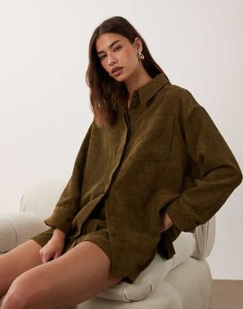 ASOS DESIGN ASOS DESIGN corduroy shirt in khaki green - part of a set