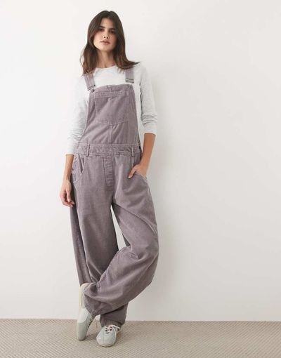 ASOS DESIGN ASOS DESIGN corduroy wide leg overalls in washed taupe-Brown