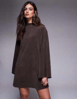 ASOS DESIGN ASOS DESIGN corduroy wide sleeve mini swing dress in chocolate-Brown