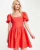ASOS DESIGN ASOS DESIGN corset linen mini skater dress with puff sleeves in red - 1