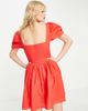 ASOS DESIGN ASOS DESIGN corset linen mini skater dress with puff sleeves in red - 2
