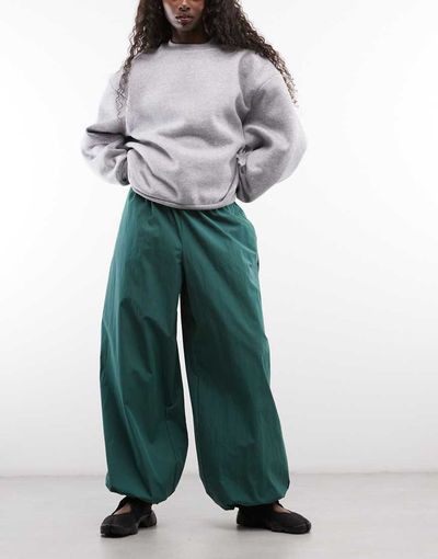 ASOS DESIGN ASOS DESIGN cotton-nylon blend pull on balloon pants in dark green