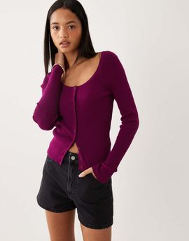ASOS DESIGN ASOS DESIGN cotton blend wide scoop cardigan in plum-Purple