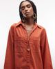 ASOS DESIGN ASOS DESIGN cotton linen mini shirt dress with wide cuffs and oversized pockets in rust-Red - 1